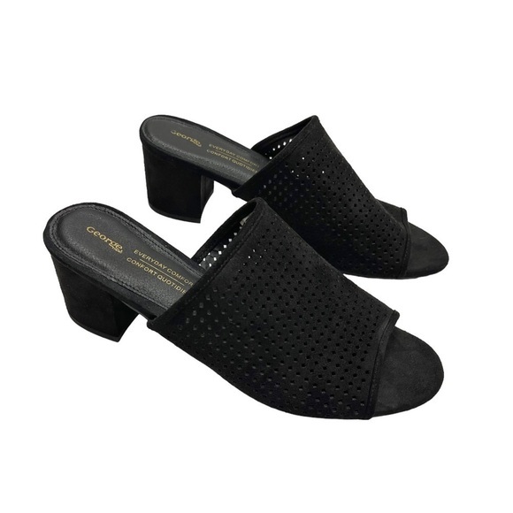 George Mules black Peep Toe slide fits 8 - 8.5 US heels - Picture 5 of 11